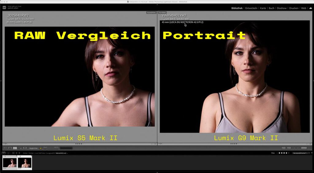 Raw Datenvergleich von Lumix S5II und der Lumix G9II